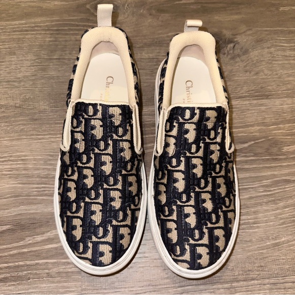 Dior Shoes - Dior Navy and Cream Slip-On Sneakers